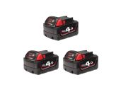 Sæt af 3 x Milwaukee batteri M18 B4 Red Lithium-Ion 18V 4,0 Ah SET4932430063
